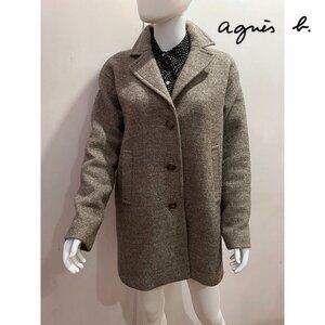 Agnés b. vintage taupe heather wool shetland mid-length coat, S6/38